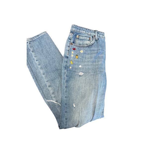 WE THE FREE JEANS Straight Leg, Distressed, Embroidered Sz 27 - Picture 3 of 10